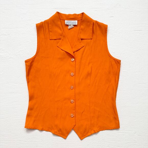 Vintage 90s Petite Impressions Orange Button Front Vest Top, Size 6 - Picture 1 of 7
